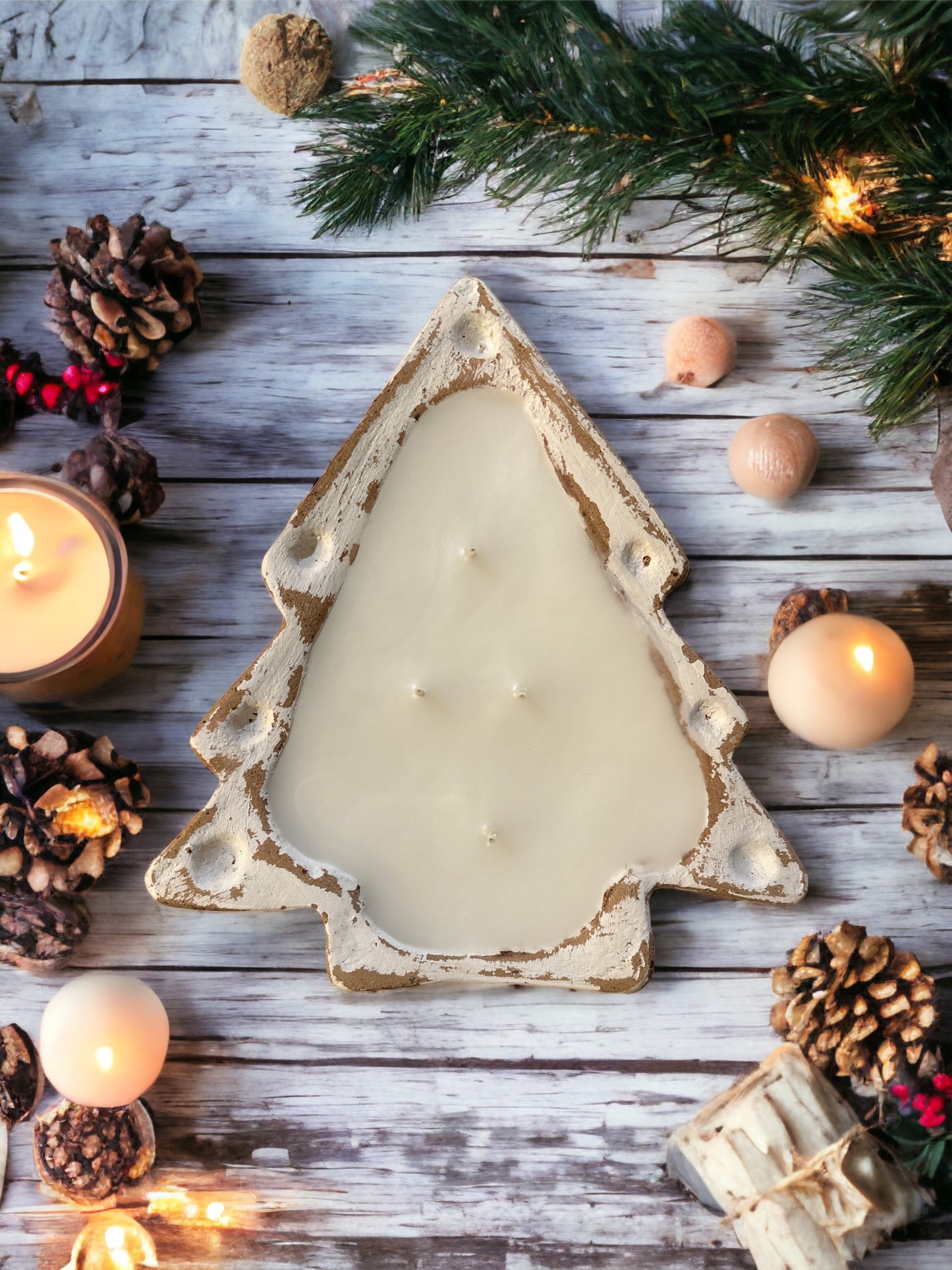 White washed festive fir candle