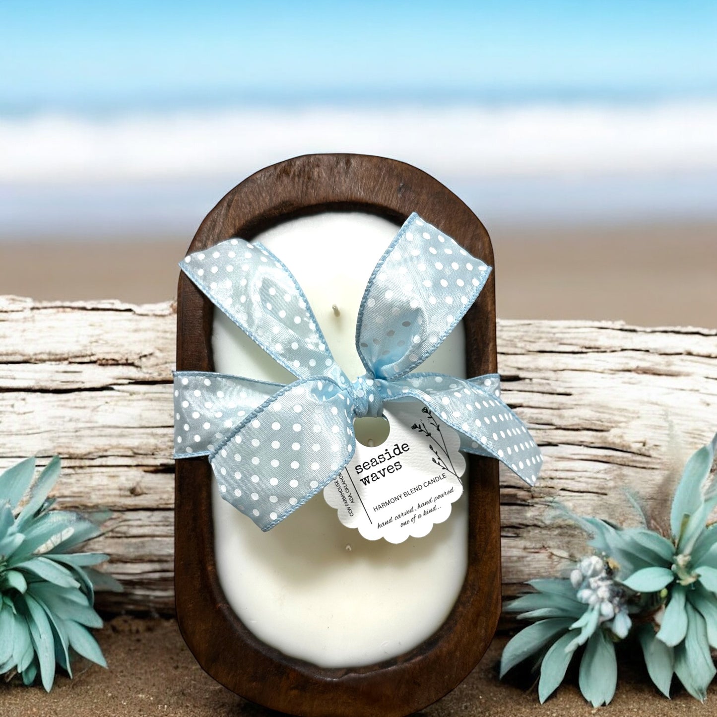 Seaside Waves Dough Bowl candle hand carved hand poured