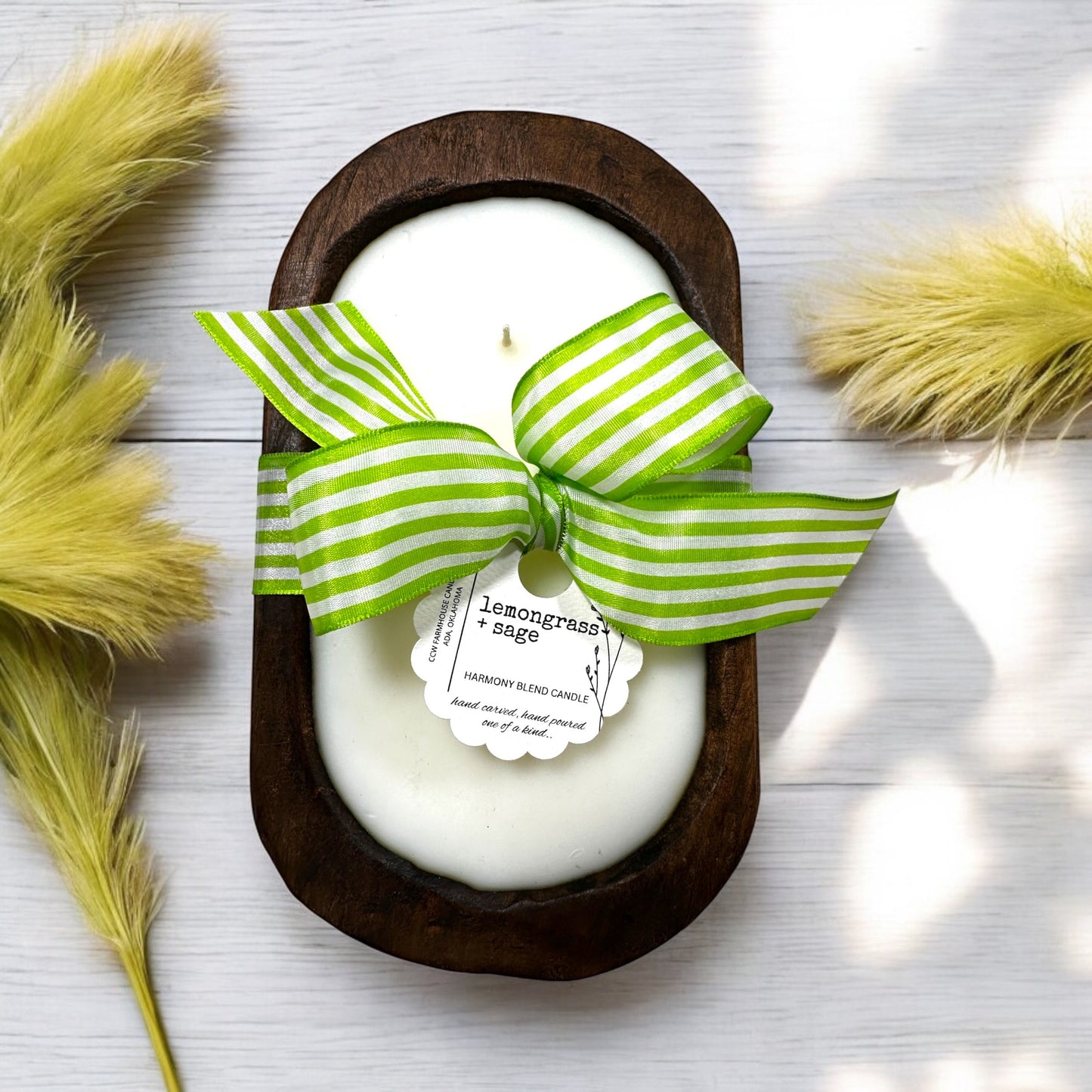 Lemongrass + Sage Dough Bowl candle hand carved hand poured