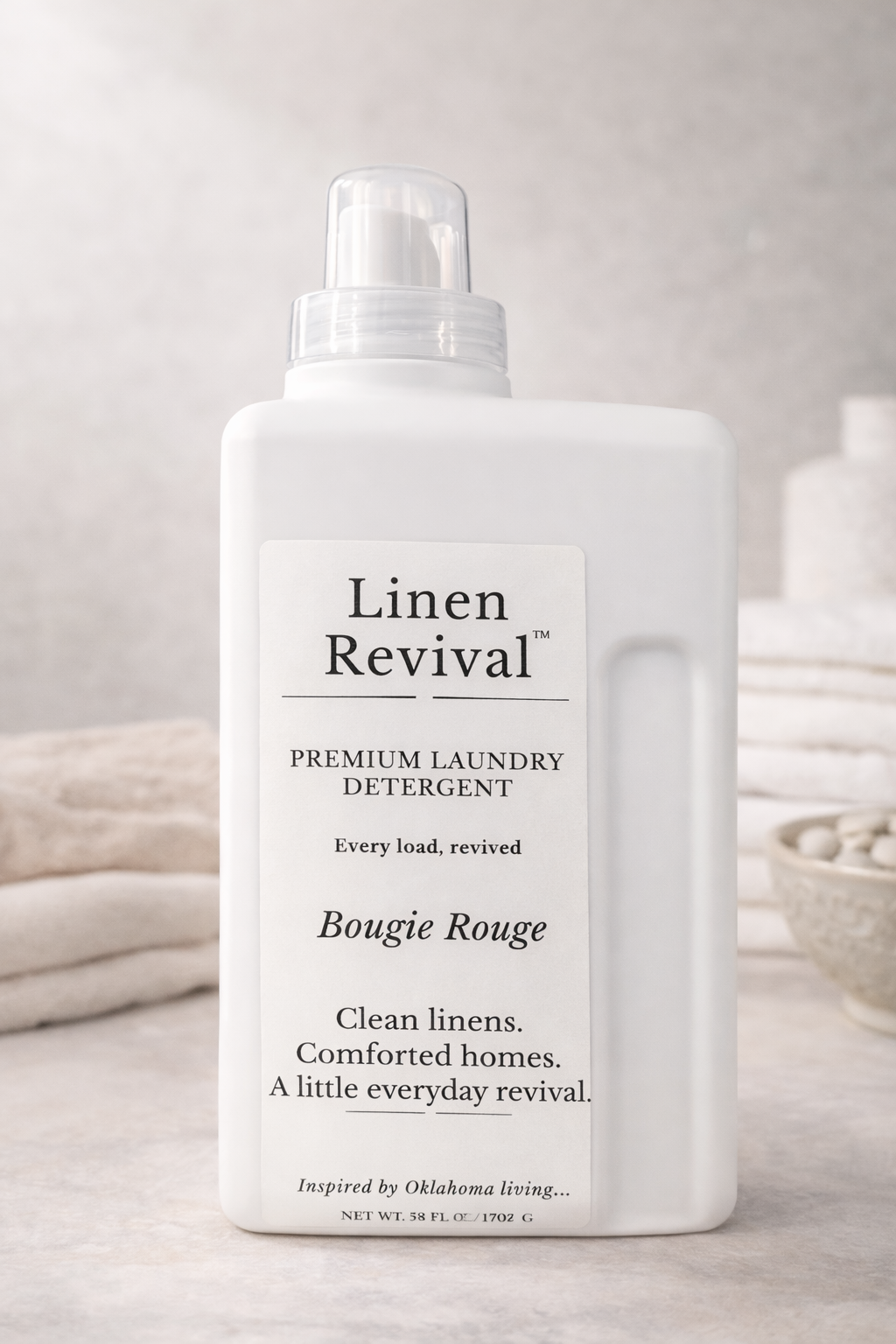 Linen Revival premium laundry detergent in Bougie Rouge scent by CCW & Co Farmhouse Candles