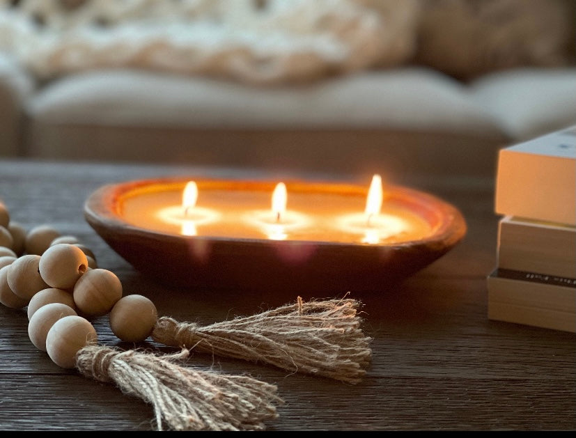 Multi-Wick Wooden Dough Bowl Candle