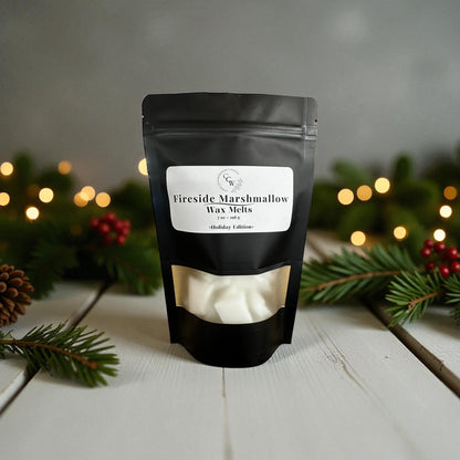 Fireside Marshmallow wax melts – sweet toasted marshmallow and fire-roasted vanilla with smoky wood notes – cozy fireside scent – handmade wax melts by CCW & Co farmhouse candles.