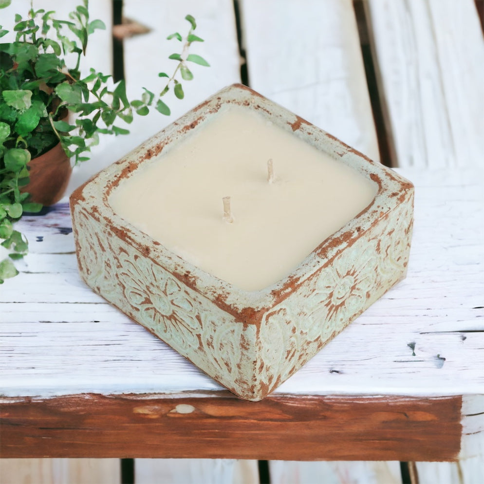Our Bohemian Flower vessel creates a peaceful ambiance in any setting.  The sheer act of lighting a candle helps ease and soothe the mind