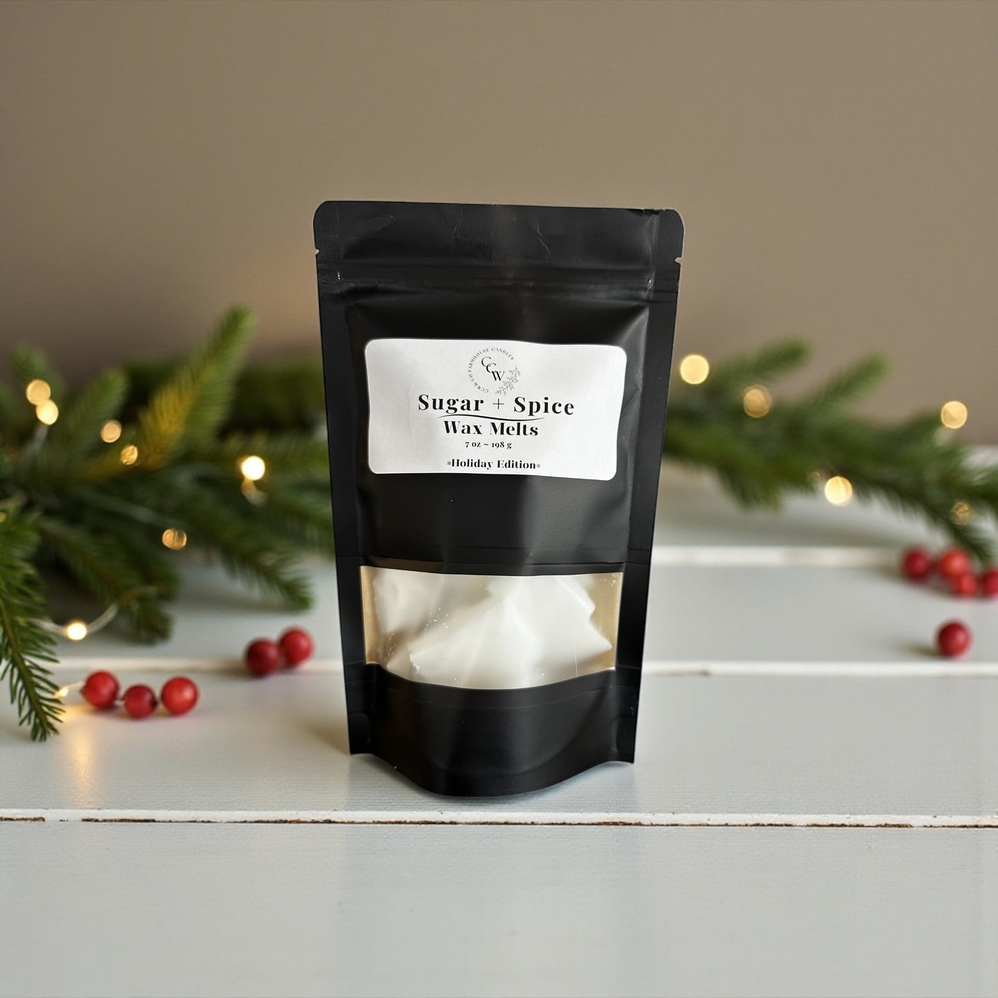 Sugar + Spice wax melts – warm buttery vanilla and sweet spice home fragrance – cozy nostalgic scent inspired by grandma’s kitchen – handmade wax melts by CCW & Co farmhouse candles.