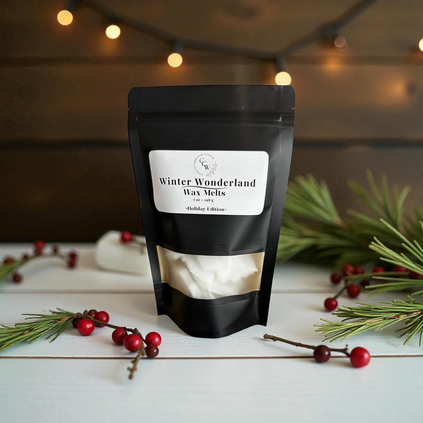 Winter Wonderland wax melts – festive holiday home fragrance with juicy apple, candied orange, and warm cinnamon spice – cozy nostalgic Christmas scent – handmade wax melts by CCW & Co farmhouse candles.