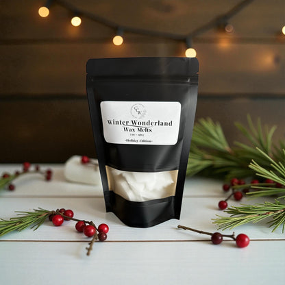 Winter Wonderland wax melts – festive holiday home fragrance with juicy apple, candied orange, and warm cinnamon spice – cozy nostalgic Christmas scent – handmade wax melts by CCW & Co farmhouse candles.