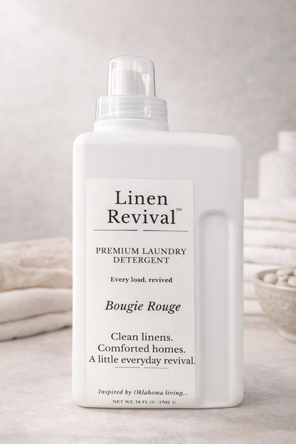 Linen Revival premium laundry detergent in Bougie Rouge scent by CCW & Co Farmhouse Candles